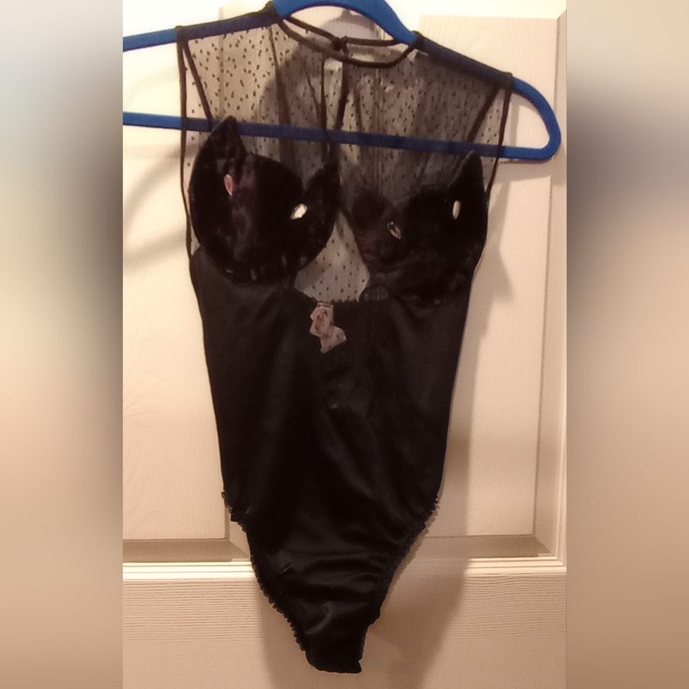 Frederick's of Hollywood Black Sheer Lace Bodysuit